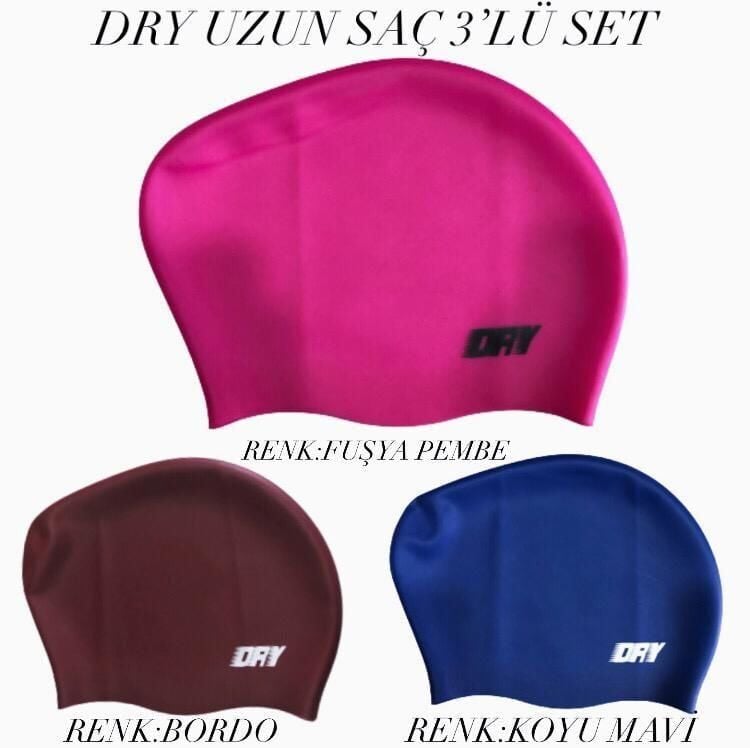 DRY UZUN SAÇ SİLİKON BONE 3'LÜ SET ( FUŞYA PEMBE - KOYU MAVİ - BORDO )