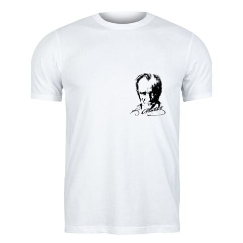 Beyaz T-Shirt Mustafa Kemal Atatürk/İmza Baskılı  ve Bone